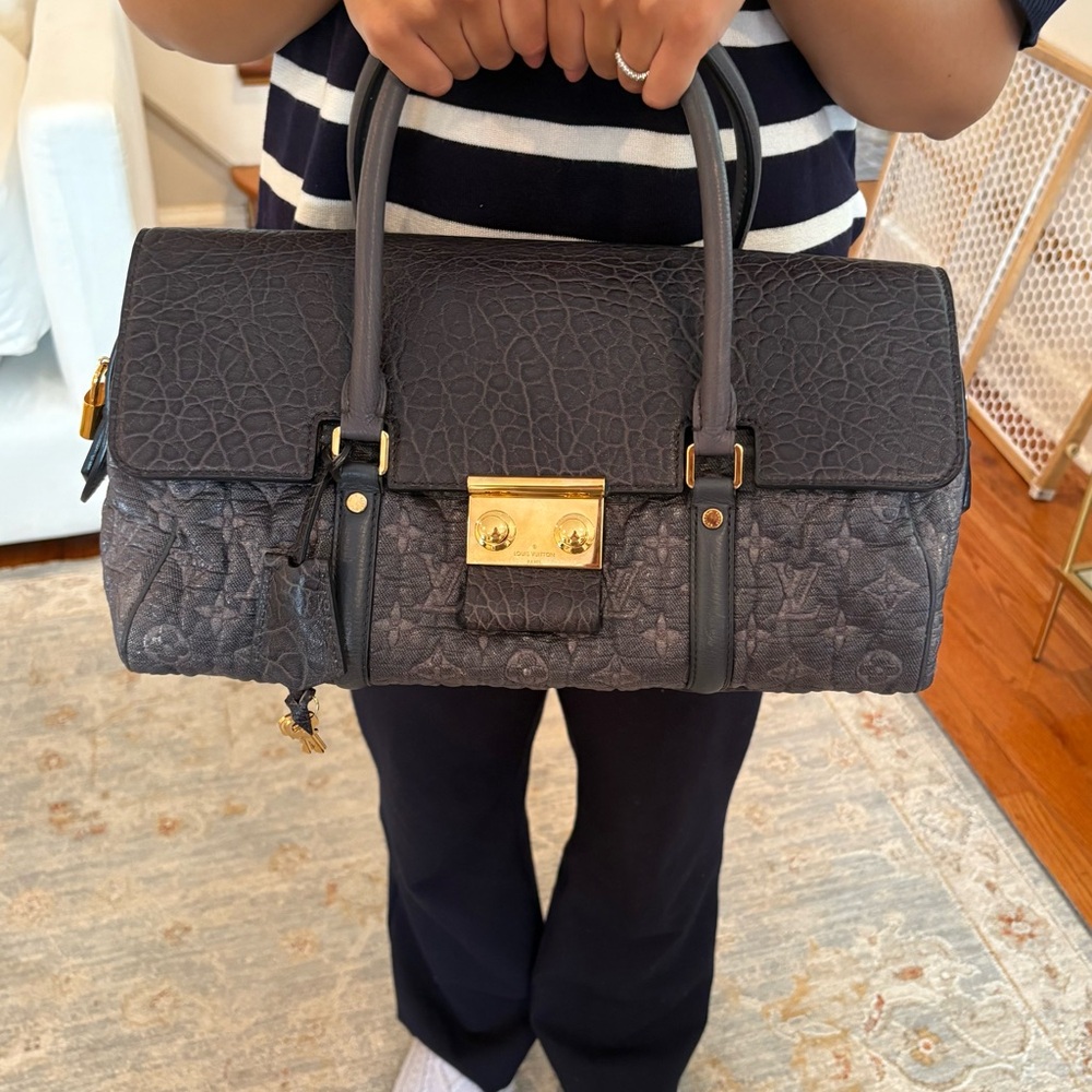 Louis Vuitton Textured Dark Grey Satchel with Gold Accents